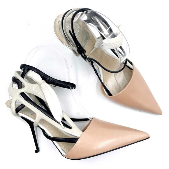 Dior Decli Defile Pumps Raf Simons Beige Leather Strappy Heels Pointed Sz 39 / 9 - Picture 3 of 15